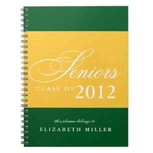 Carnet Fier seniors green jaune rayures année de classe