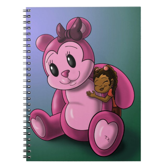 Carnet Fille afro-américaine et ours en peluche rose (Devant)
