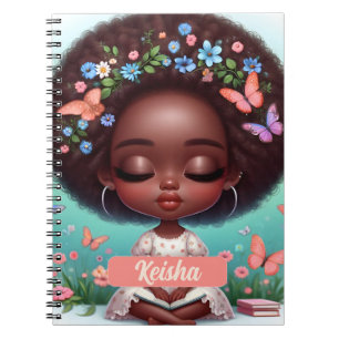 Carnet Fille afro-américaine personnalisée avec fleurs