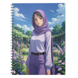 Carnet Fille Anime Portant Une Écharpe Violette