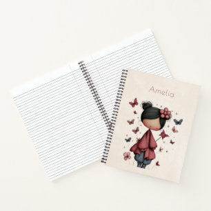Carnet Fille avec baguette magique et papillons
