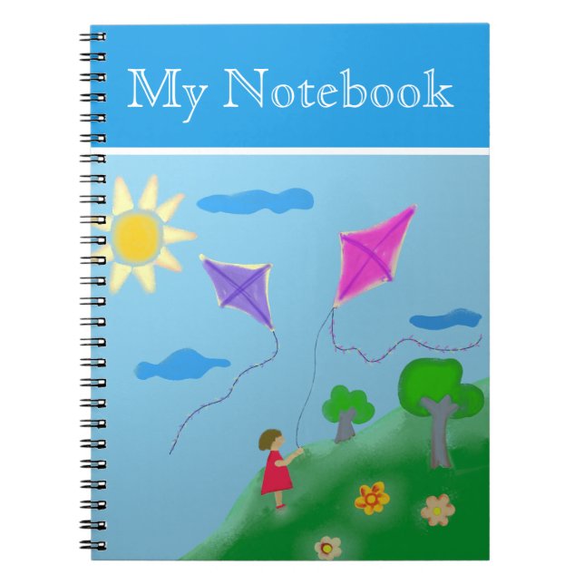Carnet Fille avec cerfs-volants Fleurs Dessin Soleil (Devant)