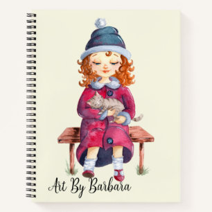 Carnet Fille avec croquis de chat