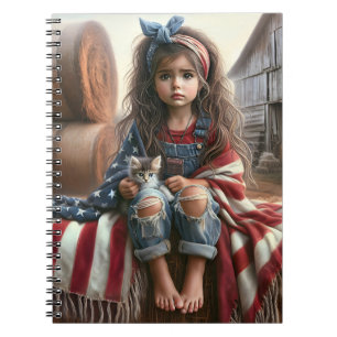 Carnet Fille Avec Drapeau Américain Et Kitten