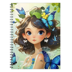 Carnet fille avec un papillon bleu sur la tête