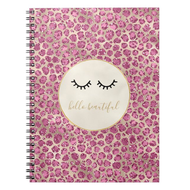 Carnet Fille Black Eyelashes Empreinte de léopard rose or (Devant)