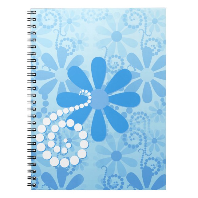 Carnet Fille Bleu Floral Fleurs Rétro (Devant)