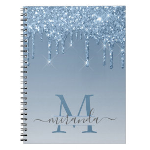 Carnet Fille Bleu Parties scintillant gouttes Ombre Monog