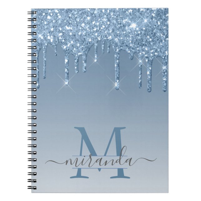 Carnet Fille Bleu Parties scintillant gouttes Ombre Monog (Devant)