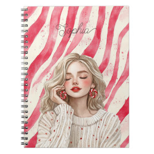 Carnet Fille Blonde Rayures Rouges Bonbon