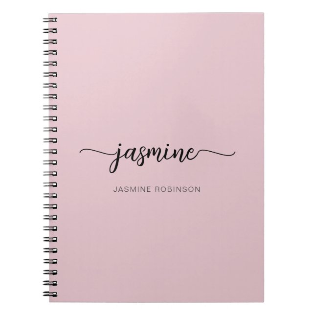 Carnet Fille Blush rose moderne Script Monogramme Nom Not (Devant)