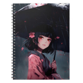 Carnet Fille d'anime esthétique sombre avec parapluie