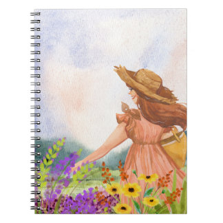 Carnet Fille dans un camp de fleurs