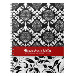 Carnet Fille Élégante Noir Et Blanc Floral Damas 2