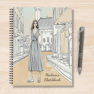 Carnet Fille moderne Aquarelle Mode Nom personnalisé