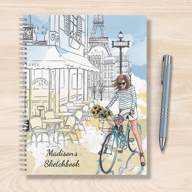 Carnet Fille moderne Aquarelle Paris Nom personnalisé (Créateur téléchargé)