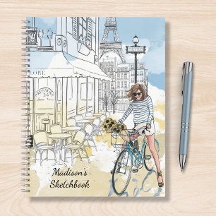 Carnet Fille moderne Aquarelle Paris Nom personnalisé