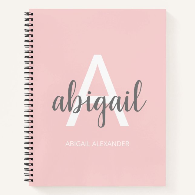 Carnet Fille moderne Blush rose Nom Monogramme (Devant)