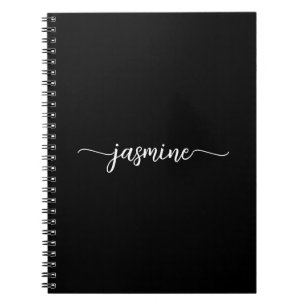 Carnet Fille Noir Moderne Script Monogramme Nom