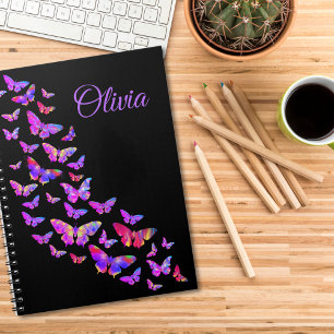 Carnet Fille personnalisée Nom Rose Papillon Violet Artp