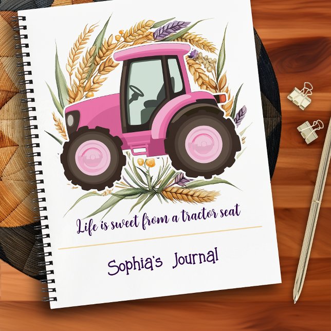 Carnet Fille Personnalisée Pink Farm Tracteur Girly (Girl Personalized Pink Farm Tractor Girly Notebook)