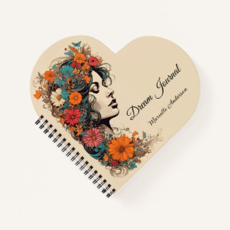 Carnet Fille Rétro avec des Fleurs dans les Cheveux