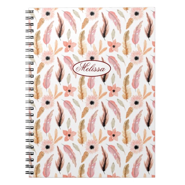 Carnet Fille rose florale Aquarelle Motif Nom Script (Devant)