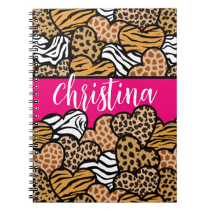 Carnet Fille Rose Joueuse Coeurs Posters de animaux Nom