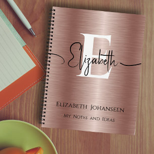 Carnet Fille Rose or brossé métal Nom du script Monogramm