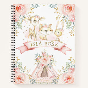 Carnet Fille Tribal Bois Animaux Blush Or Floral
