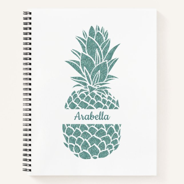 Carnet Fille Turquoise Parties scintillant Ananas Motif N (Devant)