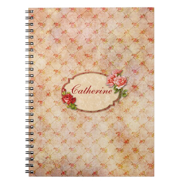 Carnet Fille vintage personnalisée Floral (Devant)