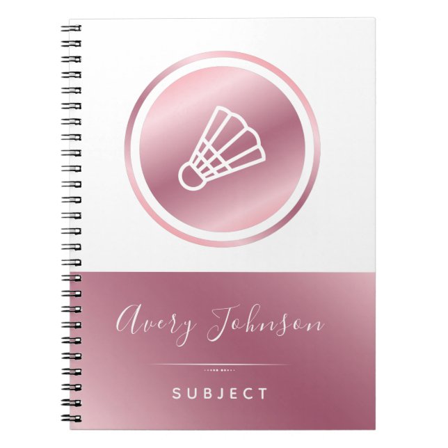 Carnet Filles Badminton Rose Rose Or Elegant Thème Sport (Devant)