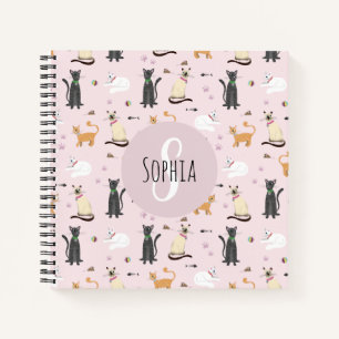 Carnet Filles École Cute Rose Chat Motif Monogramme