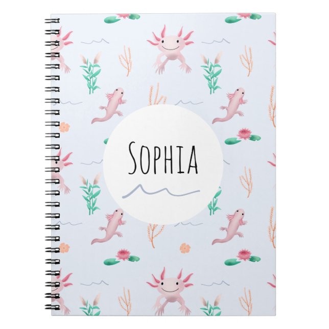 Carnet Filles mignonnes et unique Motif Axolotl rose enfa (Devant)