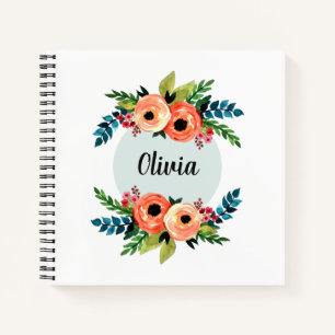 Carnet Filles mignonnes fleurs d'aquarelle florale Fleurs