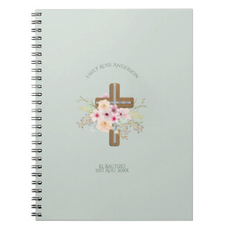 Carnet Filles Pink floral BAUTIZO Baptism Bautismo Nommé