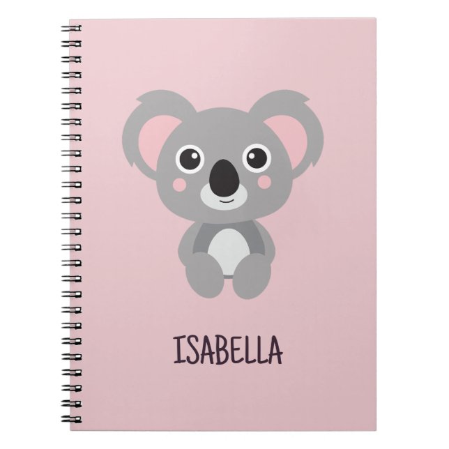 Carnet Filles roses Koala Nom personnalisé (Devant)