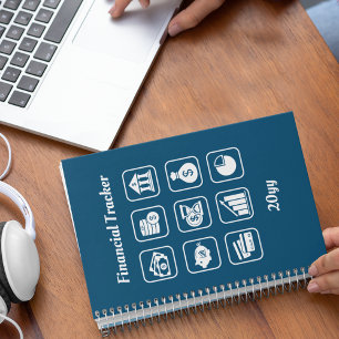 Carnet Financial Tracker bleu et blanc