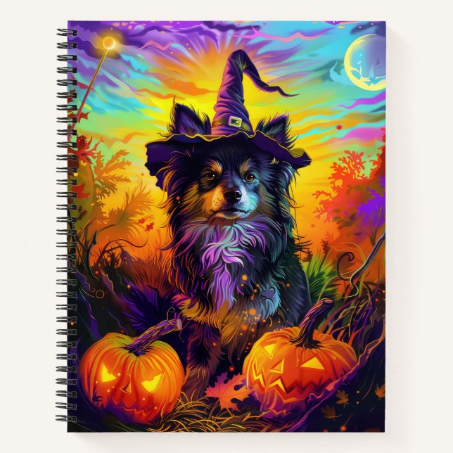 Carnet Finlandais Lapphund Chien Halloween sorcière et Ci (Devant)