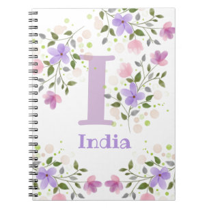 Carnet First Initial Plus Name India with Flowers
