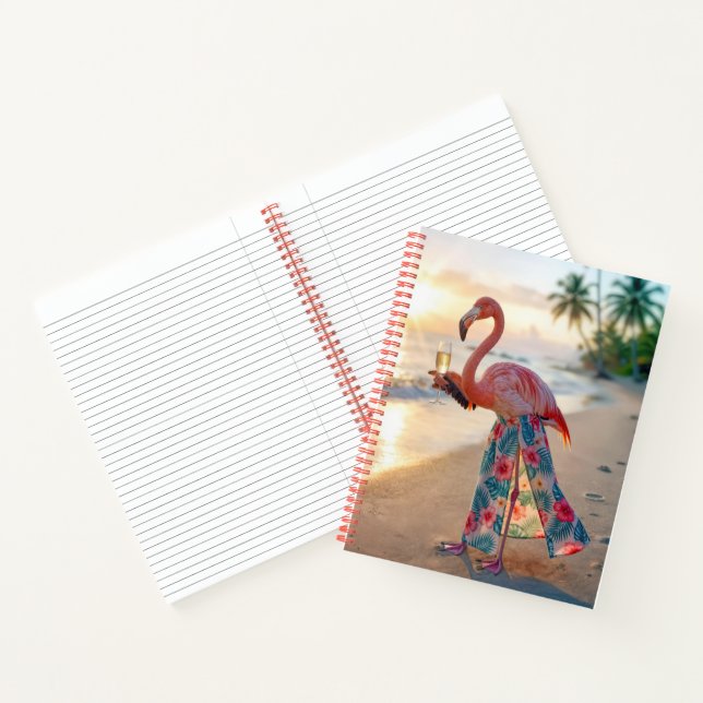 Carnet Flamant rose avec champagne sur une plage (Intérieur)