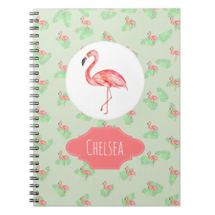 Carnet Flamant rose d'aquarelle tropicale de la fille Nom