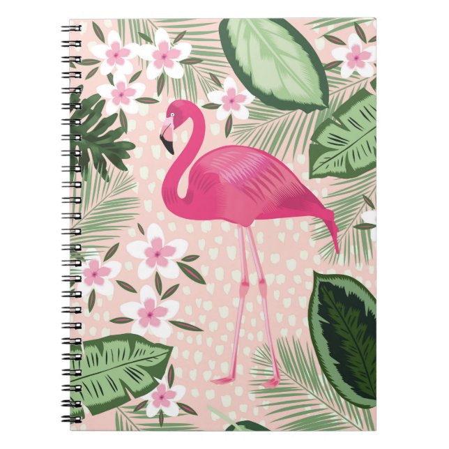 Carnet Flamant rose et palmiers sans soudure motif illust (Devant)
