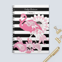 Flamant Rose Fantaisiste Rayures Noires et Blanche