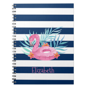 Carnet Flamant rose Flotte Flotte Marine Blue Stripes