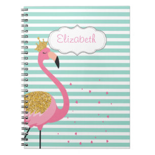 Carnet Flamant Rose Mignon Bandes Vert Menthe et Blanc