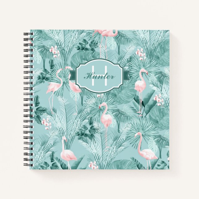 Carnet Flamant rose Orchidée Tropical Motif Turquoise ID8 (Devant)