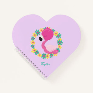 Carnet Flamant rose rose Bleu et jaune couronne florale