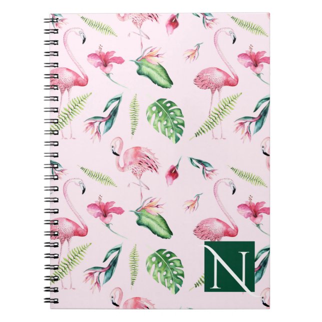 Carnet Flamant rose rose Hibiscus tropicaux Floral Fun ét (Devant)